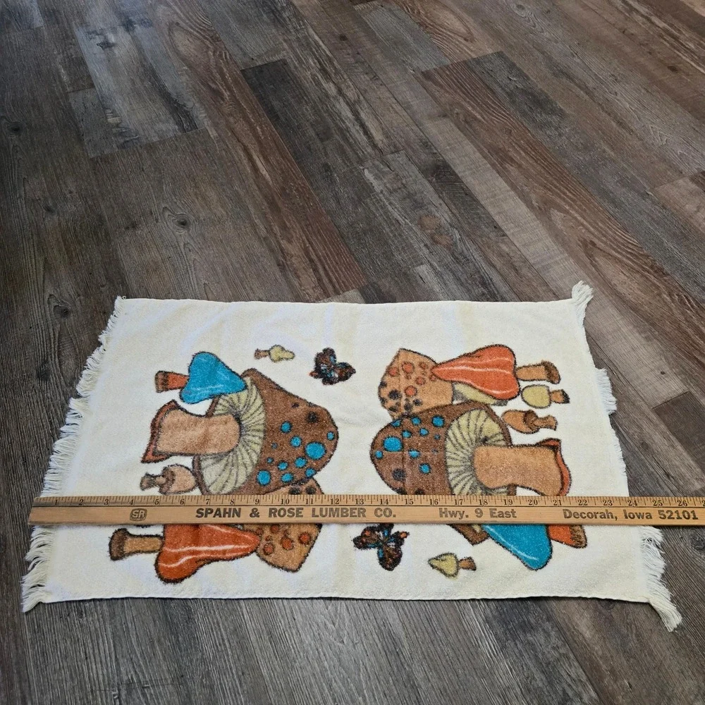 Vintage 1970's Cannon Mushroom & Butterflies Hand Towel Merry Mushroom Boho